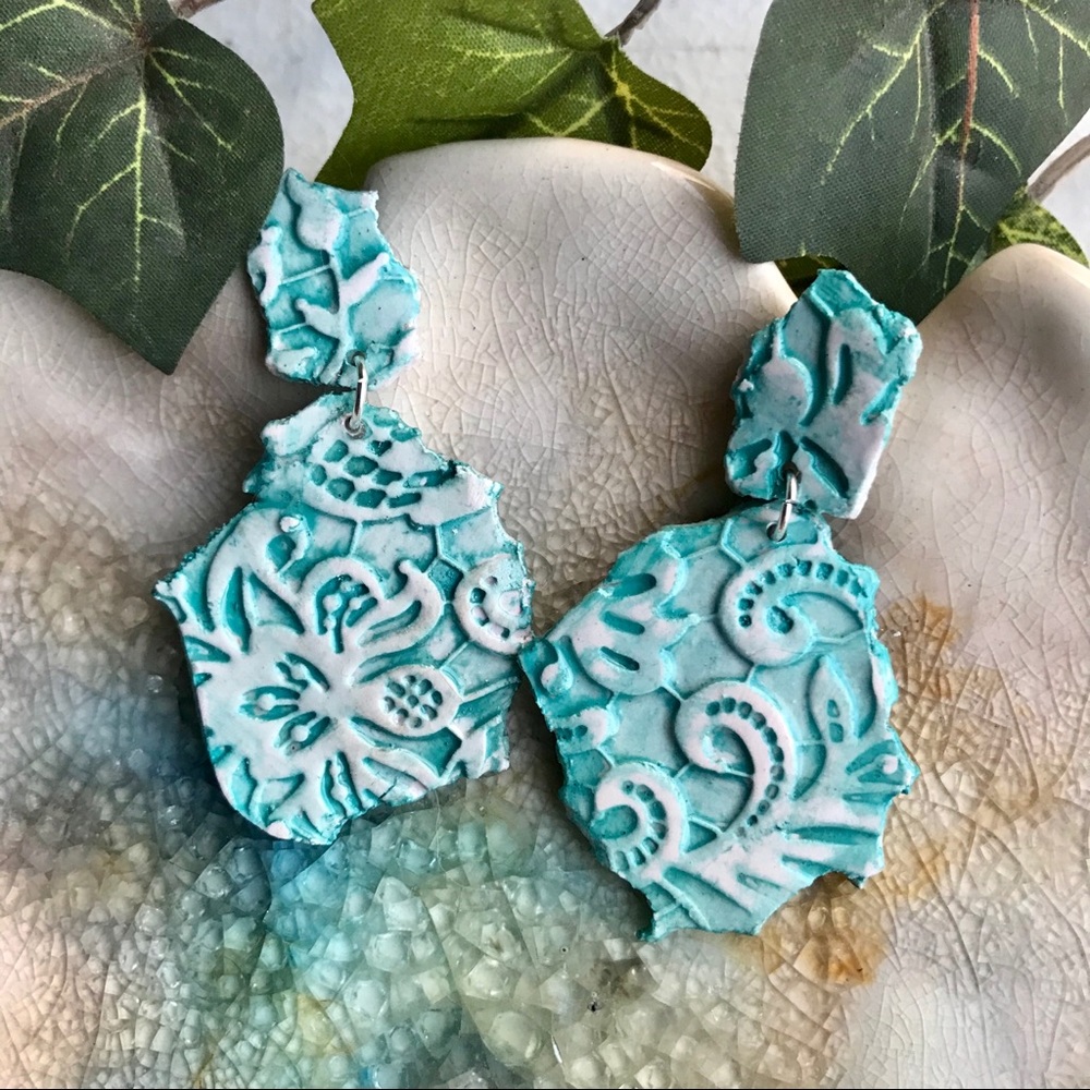 Handmade Polymer Clay Blue Earrings